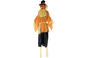 Haunted Hill Farm Life-Size Animatronic Scary Pumpkin Scarecrow with Touch Activated Lights and Sounds, Battery Operated Indoor or Covered Outdoor Halloween Decoration