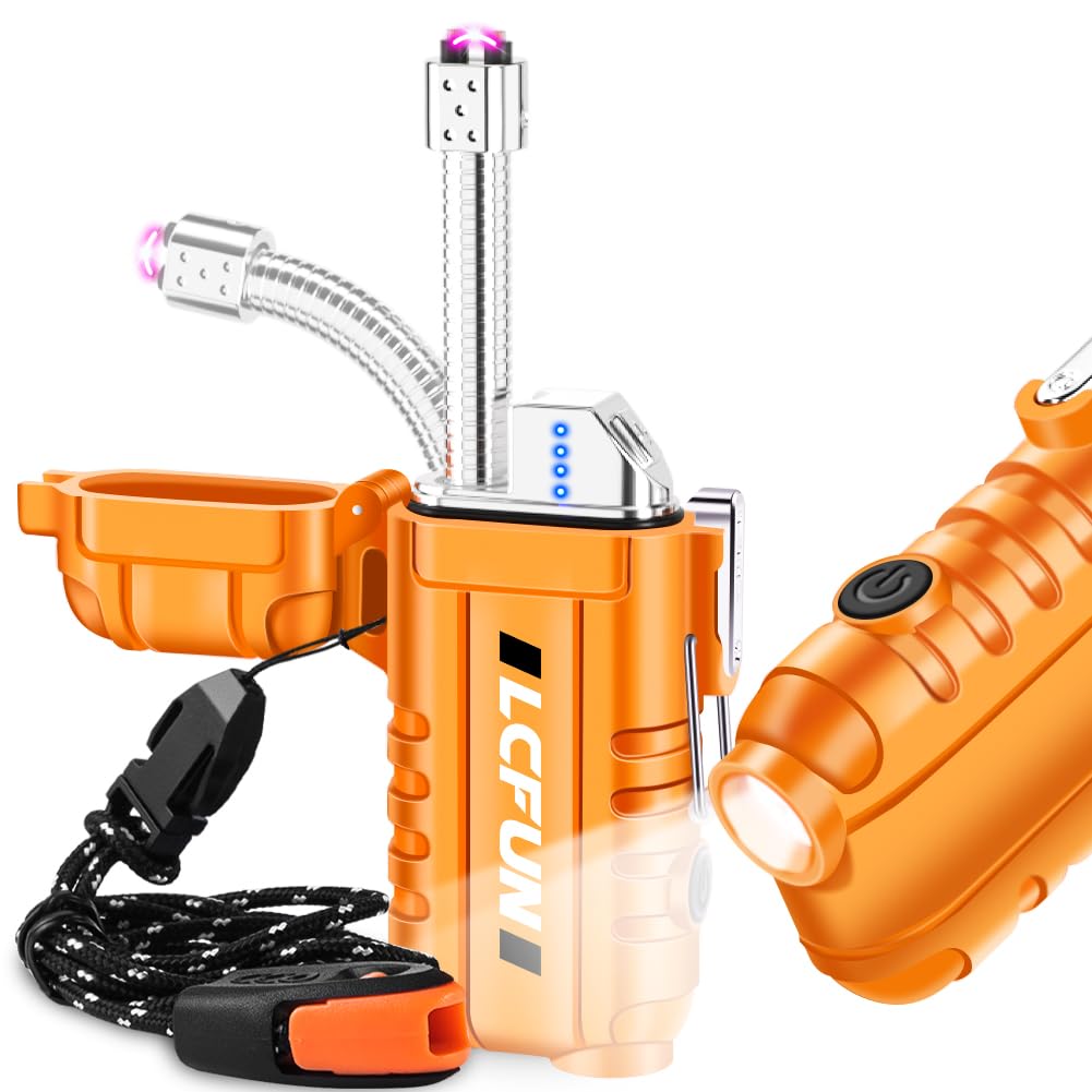 LcFun USB Rechargeable Electric Arc Lighter Windproof Plasma Lighters with  LED Battery Display, Waterproof Ele