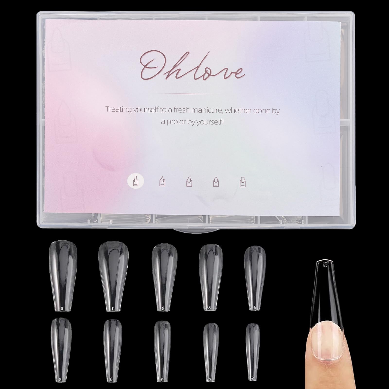 Coffin Nail Tips 500Pcs Clear Acrylic Nails Full Cover with Case for Nail Salons and DIY Nail Art