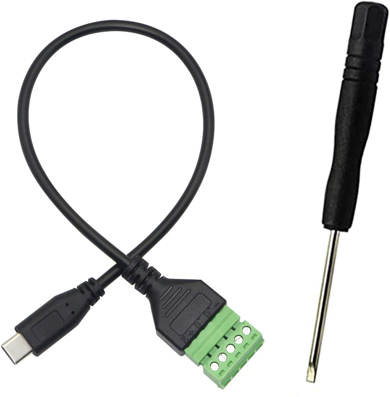 XMSJSIY USB C Terminal Block Connector, USB Type-c Male to 5 Pin Screw Terminal Female Charging and Data Transfer Adapter Connector Converter Extension Shield Cable Cord (USB Male)