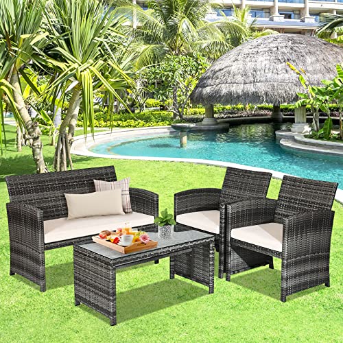 Goplus 4Piece Rattan Patio Furniture Set, Outdoor Wicker Conversation