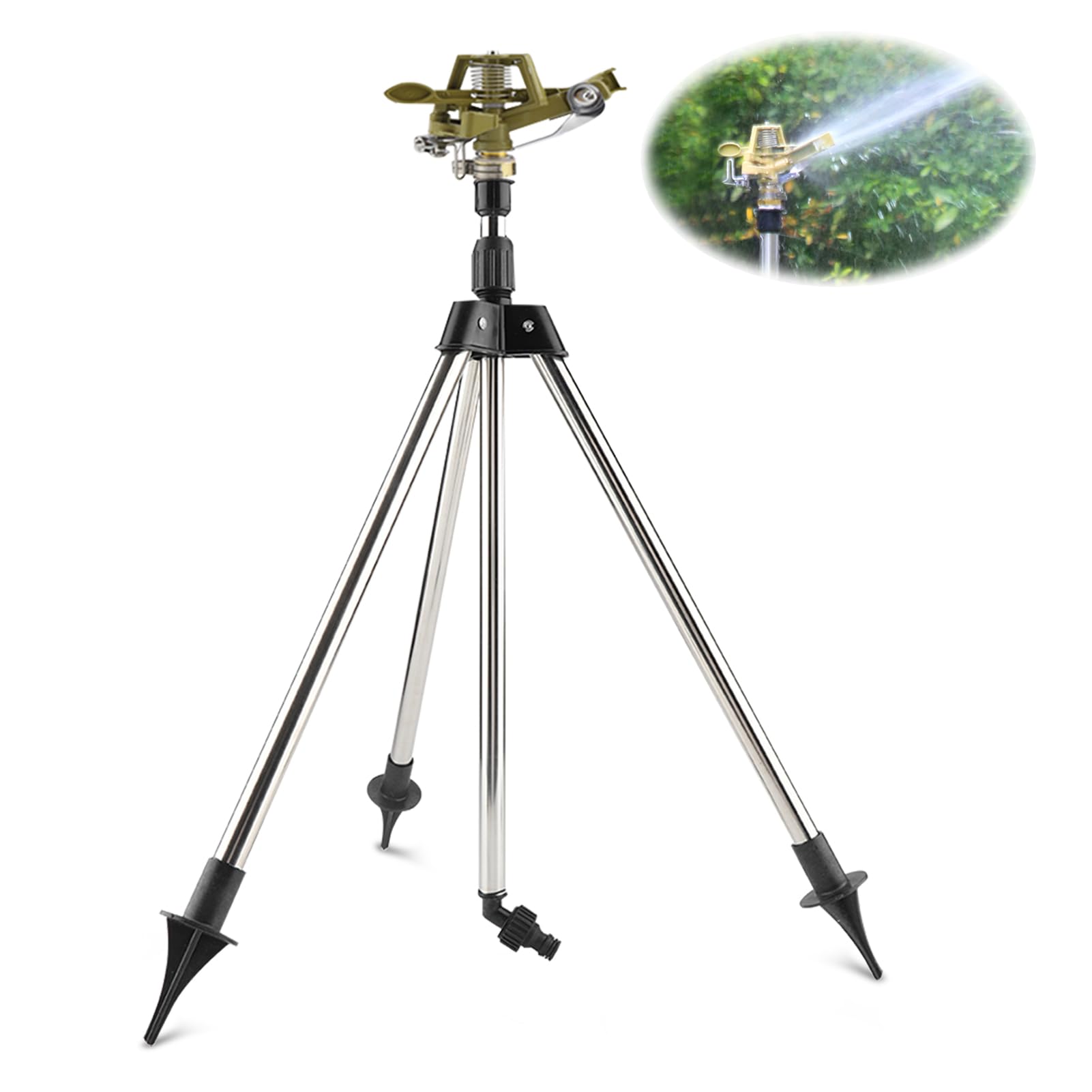 Rotating Tripod Sprinkler,Stainless Steel Rotary Irrigation Tripod Telescopic Support Sprinkler,Lawn Sprinkler Tripod with Stainless Steel Ground Insert Zinc Sprink Garden Sprinklers for Lawn