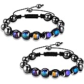 Lusofie 2 Pcs Adjustable Mood Bracelet Dazzling Shimmer Color Changing Beads Based on Emotions Thermochromic Bead Bracelets Mood Jewelry for Women Men Holiday Christmas Gifts