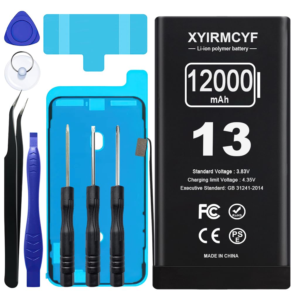 XYIRMCYF 12000mAh Super Capacity Battery Compatible with iPhone 13, 0 Cycle Li-Polymer Replacement Battery for iPhone 13, with Professional Repair Tool Kit