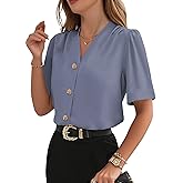 EVALESS Blouses for Women Dressy Casual Summer Short Sleeve Button Down Shirts Business Work Tops
