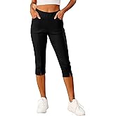 GRAPENT Capri Pants for Women High Waisted Pull On Elastic Waist Dressy Casual Stretchy Capris Trousers Pants Pockets