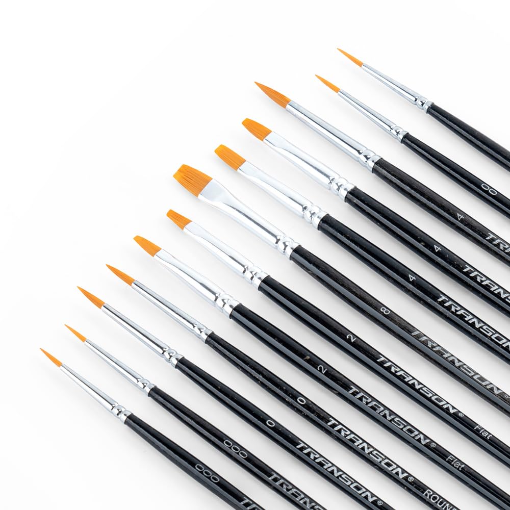 TRANSON 12pcs Small Detail Painting Brushes for Miniature Model Painting, Suitable for Acrylic Watercolor Gouache Oil Paint