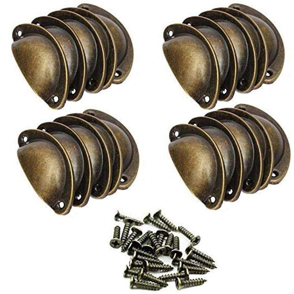 SJUNJIE 20 Pcs Antique Shell Cup Handles 82mm Vintage Chic Pull Handle Retro Half Moon Pull Knobs with Screws for Kitchen Cabinet Cupboard Drawer Wardrobe (Brass)