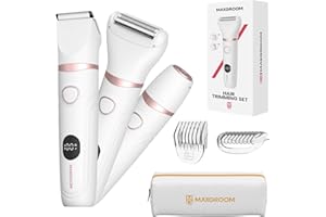 MAXGROOM Bikini Trimmer for Women, 3-in-1 Waterproof Electric Shaver, Cordless Pubic & Body Hair Trimmer, Facial Shaver, Easy-Clean Razors with Ceramic Blade, Type-C Rechargeable, Led Display