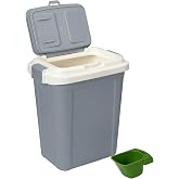 Ashfield &amp; Harkness Airtight Pet Food Grey Storage Container, 23 Qt | Holds 20 lbs of dry food - BPA-free HDPE plastic - silicone airtight seal - scoop included - slim design