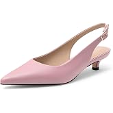 KUOARN Kitten Heels for Women Slingback Pointed Toe Low Heel Dress Pumps | Low Heels with Adjustable Buckle Strap, Comfortable Dress Shoes for Women Wedding, Office, Party &amp; Daily Wear