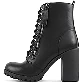 Soda Women's Malia Faux Lace Up Chunky Lug Sole Combat Boot