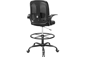 Alllion Drafting Chair, Tall Office Chair with Flip-up Armrests Ergonomic Computer Standing High Desk Chair with Adjustable Lumbar Support and Footrest Ring for Man Women and Artist Chairs, Black