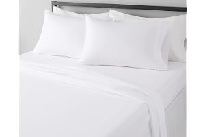 Amazon Basics Lightweight Super Soft Breathable Wrinkle-Resistant Microfiber 4-Piece Bed Sheet Set with 14-Inch Deep Pockets, Queen, Bright White, Solid product image