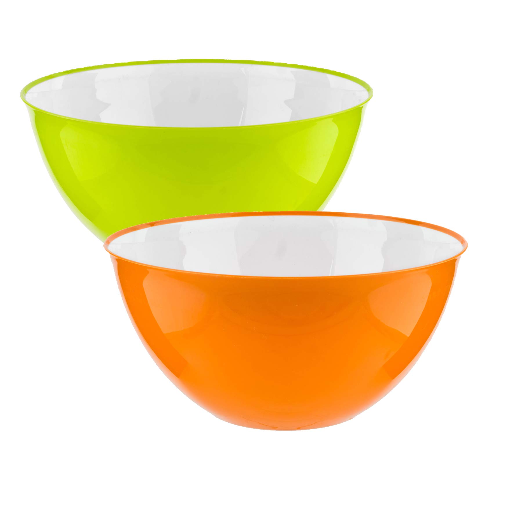 HOMESHOPA Large Salad Bowl Set of 2 Green & Orange 25cm, Unbreakable & Lightweight Reusable Plastic Serving Bowls, Microwave, Dishwasher & Freezer Safe, BPA Free Kitchen Tableware Big Mixing Bowls