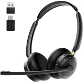 Wireless Headset with Mic for Work,Bluetooth Headset for Calls &amp; Meetings | Headset with Microphone for PC, Bluetooth 5.3 &amp; 2.4G Dongle Headphones with Mic for Office/Call Center/Home/Computer/Phones