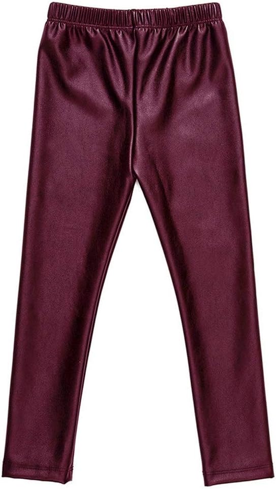 Hiigoo Girls Black Elasticity Faux Leather Pants Kids Thick Leggings Warmth Trousers for 2-14 Years Old Children