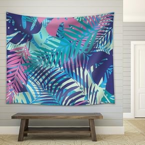 Fashion Tropical Seamless Pattern. Colorful Palm Leaves. Modern Trendy Endless Background. Vector. - Fabric Wall Tapestry Home Decor - 51x60 inches