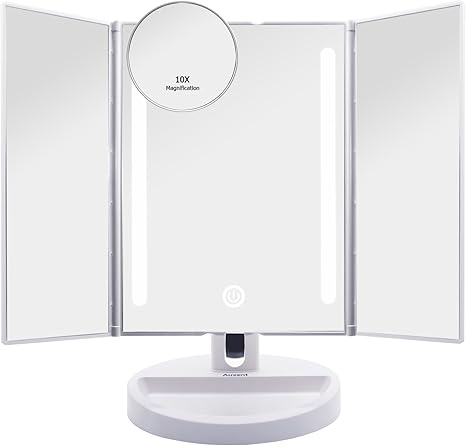 auxmir espejo de maquillaje con luz led con 10 aumentos pantalla tactil apagado automatico rotacion de 180 para maquillaje afeitado y cuidado