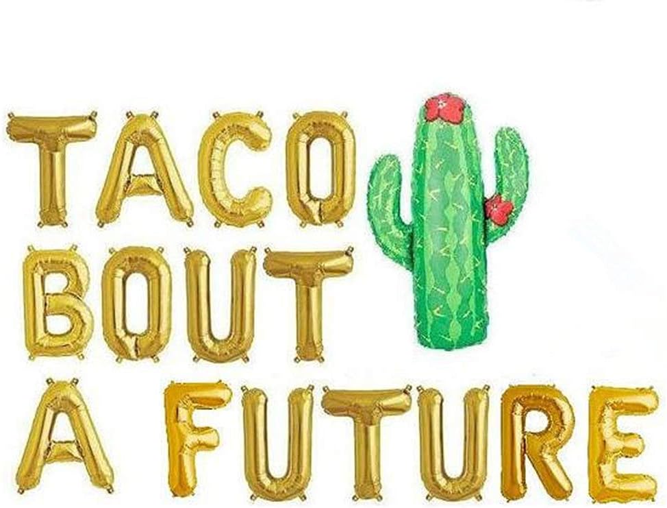WULEEUPER TACO BOUT A FUTURE Balloons | 16" Gold Letter Cactus Gard Balloons | Graduation Celebration Banner for Fiesta Graduation Party | Wedding Bridal Shower Anniversary Engagement Party Decoration