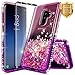 Galaxy S9 Case with Screen Protector (Full Coverage) for Girls Women, NageBee Glitter Liquid Sparkle Bling Floating Waterfall Quicksand Diamond Shockproof Cute Case for Samsung Galaxy S9 -Pink/Purple