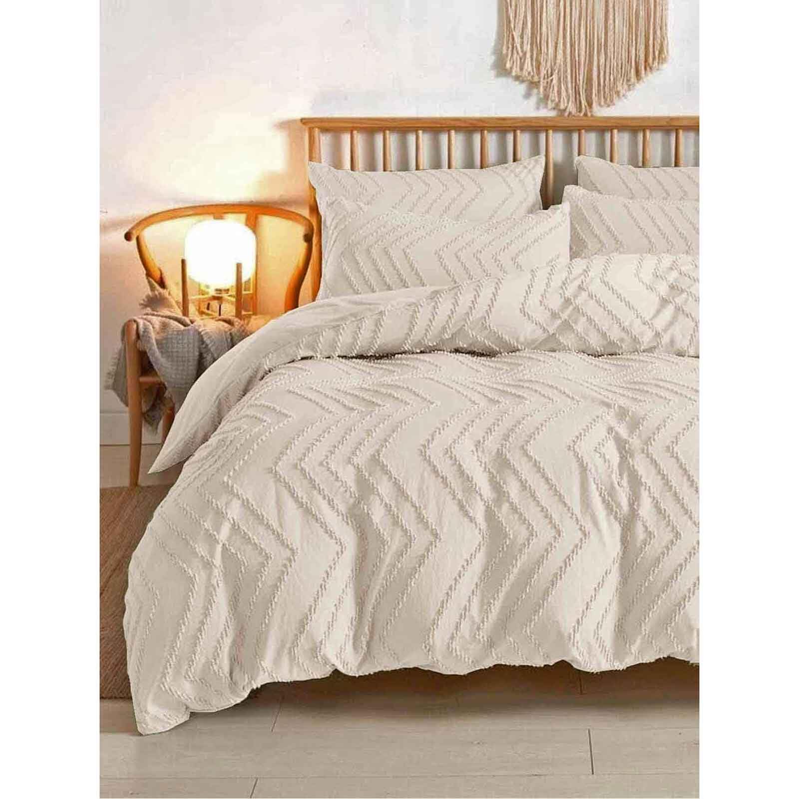 Photo 1 of Nanko Beige California King Duvet Cover, 3pc Boho Tufted Microfiber Cal King Comforter Cover Set, All Season Aesthetic Soft Embroidery Textured Geometric Quilt Cover 104x96 inches