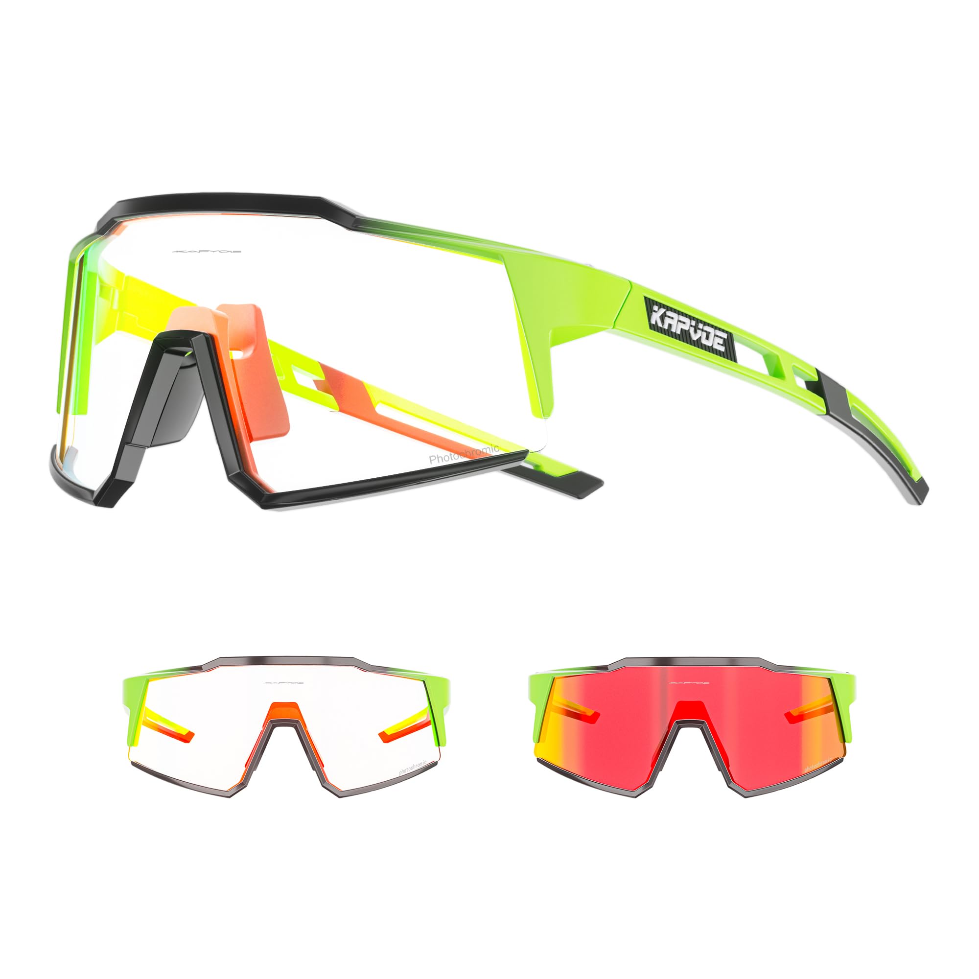 KAPVOE Photochromic Cycling Glasses with TR90 Sports Sunglasses Women Men Running Clear MTB Bike Bicycle Accessories Red Green 07