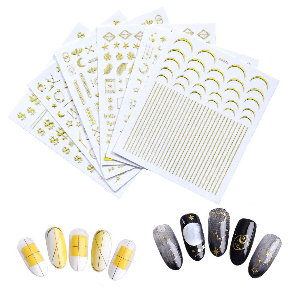 Metallic Nail Decals Self Adhesive Nail Art Stickers Finger Toe Nail Decorations Applique Manicure DIY Decor or Nail Salon (6pcs)