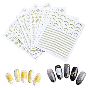 Metallic Nail Decals Self Adhesive Nail Art Stickers Finger Toe Nail Decorations Applique Manicure DIY Decor or Nail Salon (6pcs)