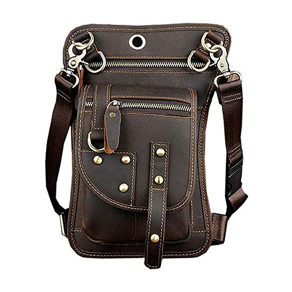 Leather Waist Pack Drop Leg Bag for Men Women Belt Bum Bag Multipurpose Motorcycle Bicycle Outdoor Sports Tactical Cycling Riding Hiking Camping, #06 Dark Brown, Medium