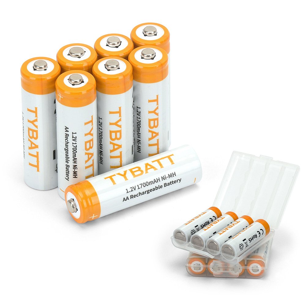 8 Stck Vorgeladene NiMh AA Typ Akkus,TYBATT Wiederaufladbar Akku (1700mAh Kapazität,1200 Zyklen)
