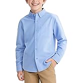 NUMYEAN Boys Long Sleeve Dress Shirts Button Down Uniform Shirts with Chest Pocket Size 7-14 Years