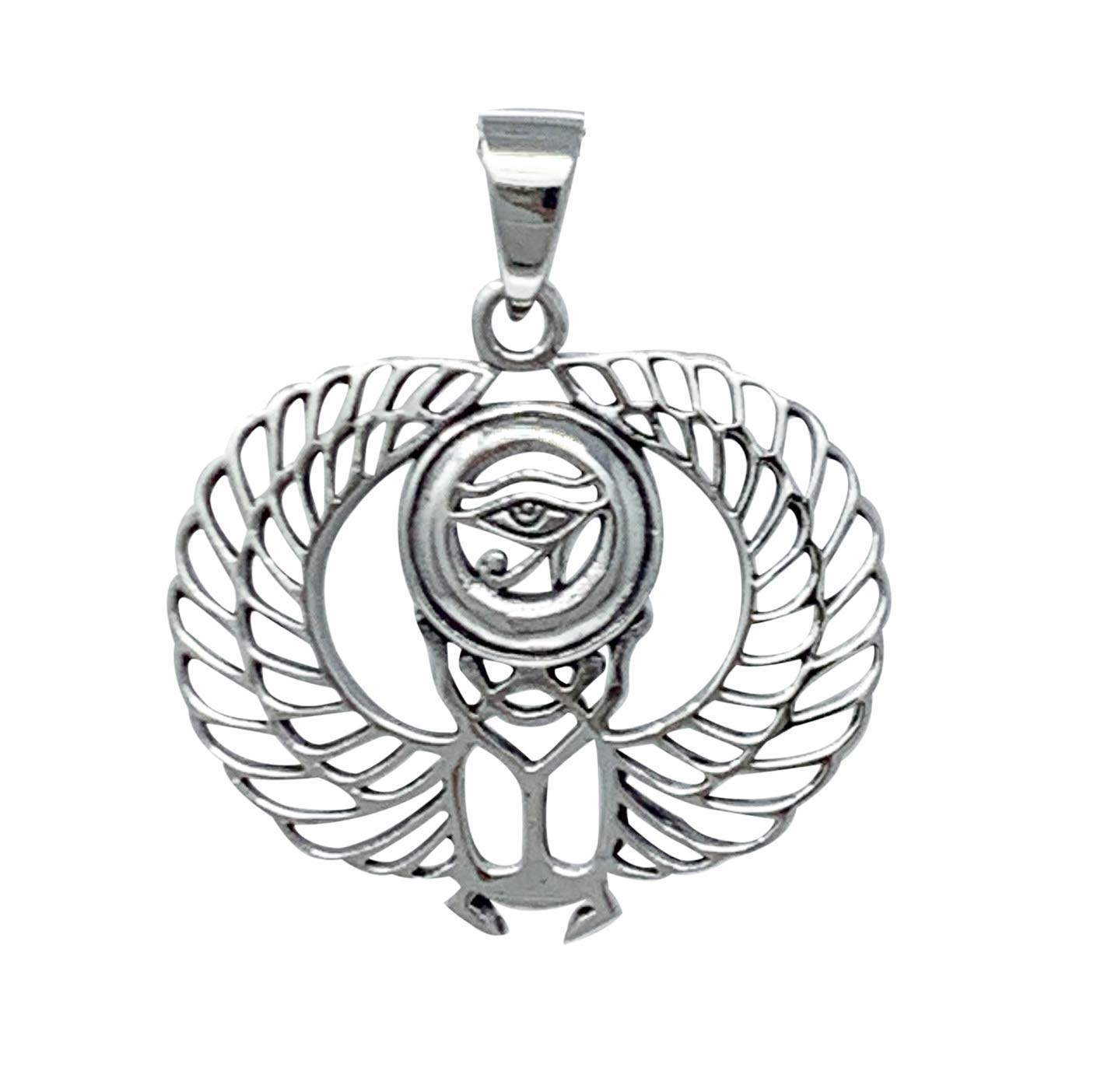 Treasure Bay 925 Sterling Silver Scarab and Egyptian Eye Pendant for Women and Men
