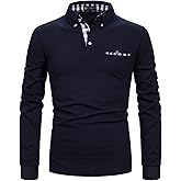 STTLZMC Men's Long Sleeve Polo Shirts Casual Fit Plaid Collar Cotton Golf T-Shirts