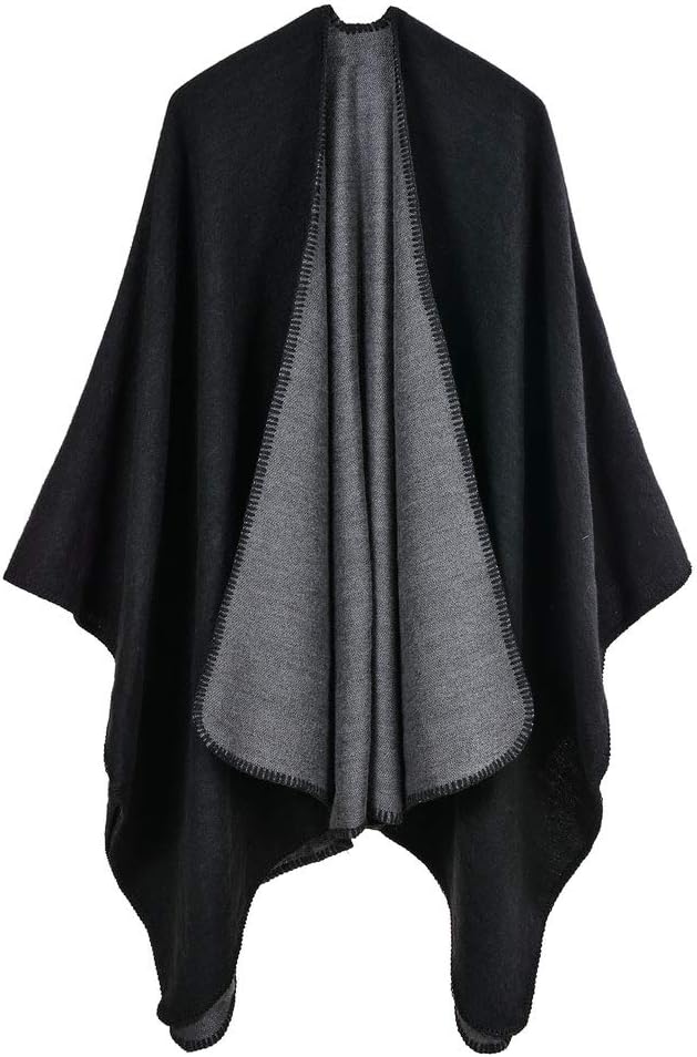 Women's Plaid Sweater Poncho Cape Coat Open Front Blanket Shawls and Wraps