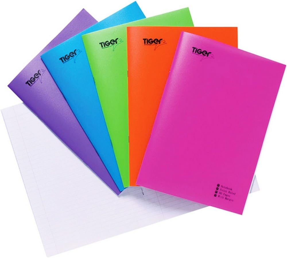 A5 Strong Plastic Notepad Feint Ruled 80 Page Lined Paper Exercise Notebook with Bright Cover
