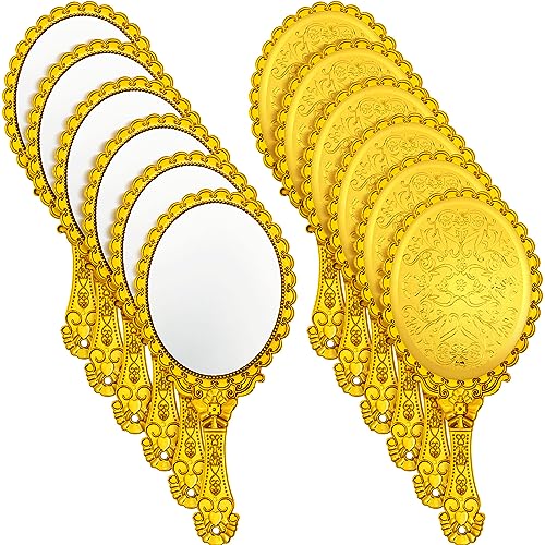 Photo 1 of Qunclay 12 Pcs Vintage Handheld Mirror, 9.8" L x 4.5" W Small Gold Embossed Portable Princess Mirror for Classroom Kids Princess Party Favors Travel