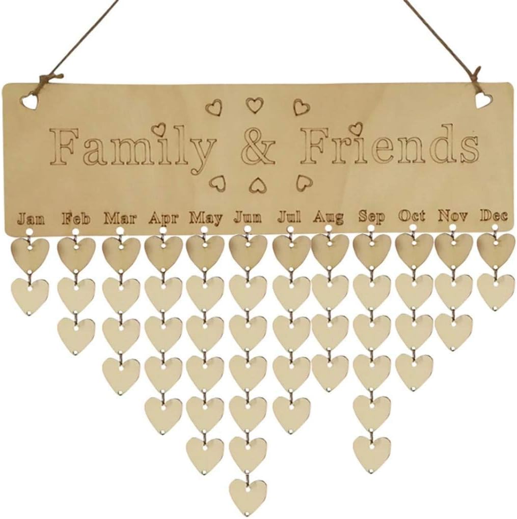 Vorcool Famille Anniversaire Tableau Plaque Diy En Bois A Suspendre Anniversaire Rappel Calendrier Avec Lot De 50 Cœurs En Bois Ameublement Et Decoration Decoration De La Maison Rodschinson Com