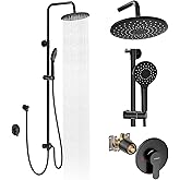 Hurran Shower System with 10 Inch Rain Shower Head and Handheld Sprayer, 3-Function Wall Mounted Bathroom Shower Faucet Set Height Adjustable Holder, Modern Shower Trim Kit Valve Included, Matte Black