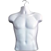DisplayTown Male Mannequin Torso Hollow Back Body Stackable Dress Form with Hanging Hooks for Tshirt Display, Countertop, Craft Shows, Photos and Design, S-M Clothing Size (White, Set of 1)