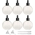 PYAWI 6Pcs, 2 oz Glass Dropper Bottles for Essential Oils ，60ml Frosted Glass Dropper Bottles Flat Round Perfume Bottle， for Essential Oils, Perfumes, Serums - Leakproof for Travel (A- Clear Frosted)