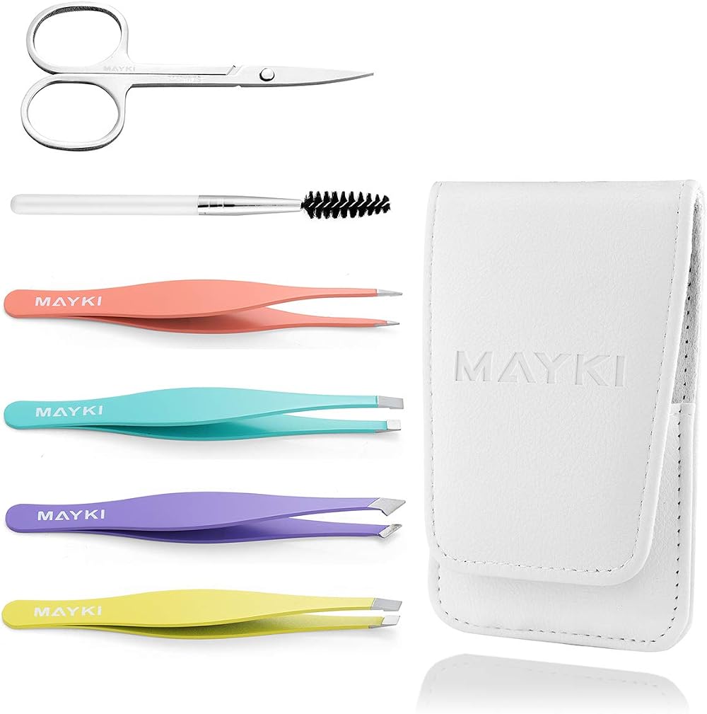 MAYKI 6Pcs Facial Hair Tweezers Kit for Women Large Size Eyebrow Set