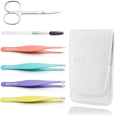 MAYKI 6Pcs Facial Hair Tweezers Kit for Women Large Size Eyebrow Set