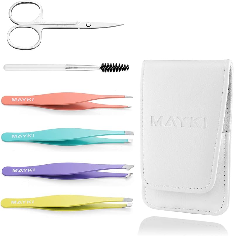 MAYKI 6Pcs Facial Hair Tweezers Kit for Women Large Size Eyebrow Set