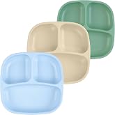 Re-Play Divided Toddler Plates Set of 3 - Deep-Walled 3 Compartment Kids Plates for Picky Eaters - Dishwasher &amp; Microwave Safe - BPA-Free - Made in USA, Beach Baby