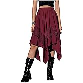 Women's Flowy Fairy Renaissance Skirt Lace Layered Gothic Asymmetrical Midi Skirts