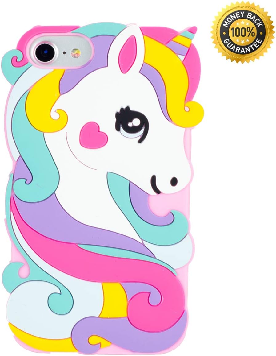 Case for iPhone 8/iPhone 7/iPhone 6, 3D Cute Funny Cartoon Silicone Unicorn Animal Case for iPhone 8/iPhone 7/iPhone 6 Shockproof Drop Protection Bumper Case for Kids Girls Teens Ladies
