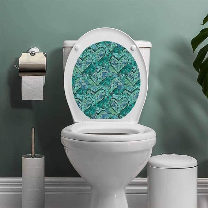 ThinkingPower Teal Decor Collection Toilet Seat Tattoo Cover Floral