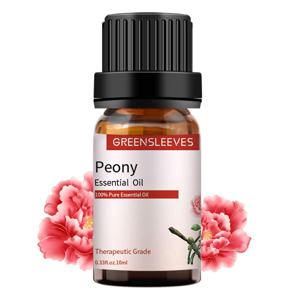 GREENSLEEVES Peony Essential Oil 10ml, 100% Natural, Perfect for Air Freshener, Body Care, Aromatherapy Massage, Scented Candle, Bath Bombs, Cleaning Formulas, Soap Making, Diffuser etc.