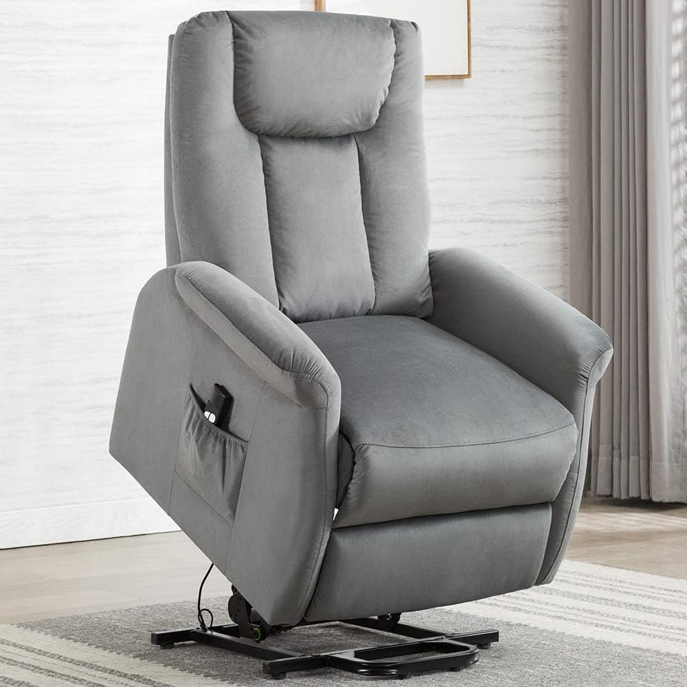 Bonzy Home Power Lift Recliner Chair for Elderly, Overstuffed Cozy Single Sofa for Living Room - Thick and Firm Padded Reclining Chair, Grey